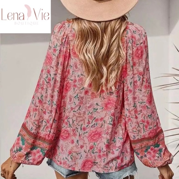 Boho In Pinks Tunic Blouse Top - Picture 3 of 4